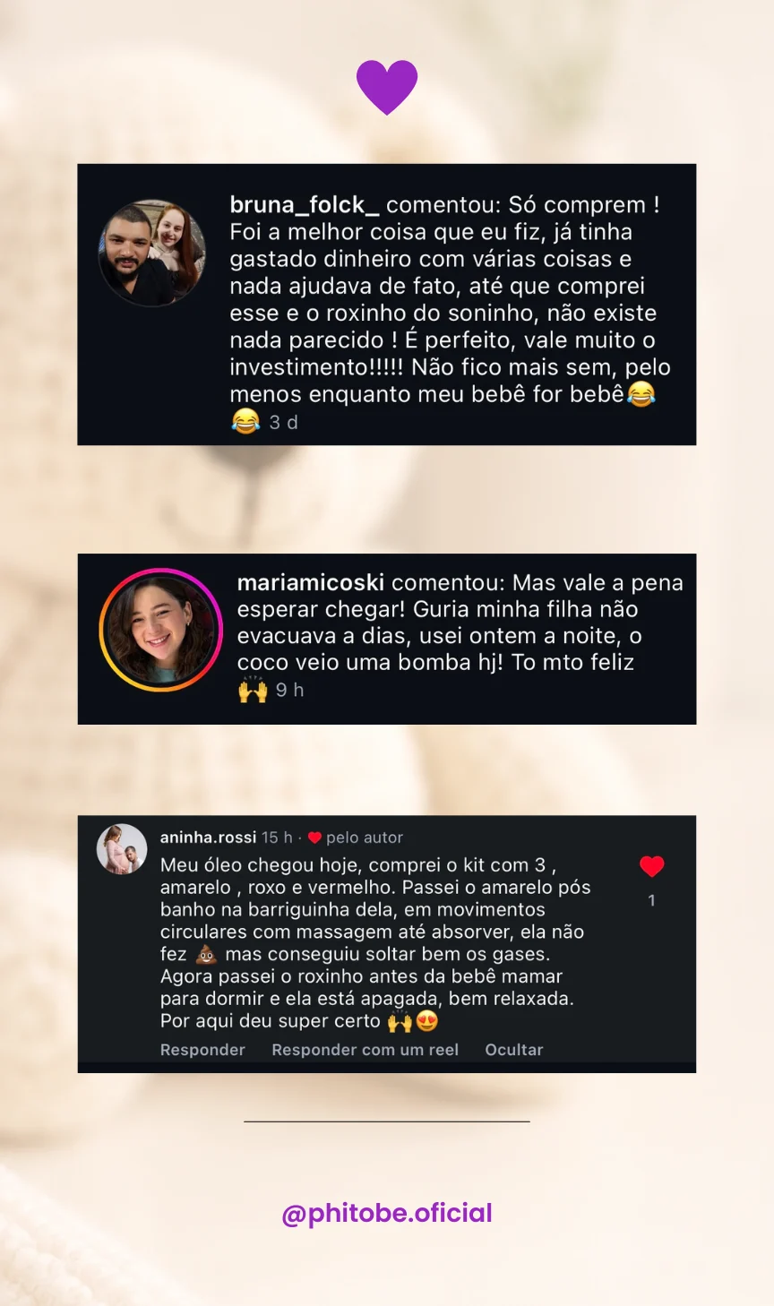 Comentários reais de mães sobre os óleos essenciais phitobê